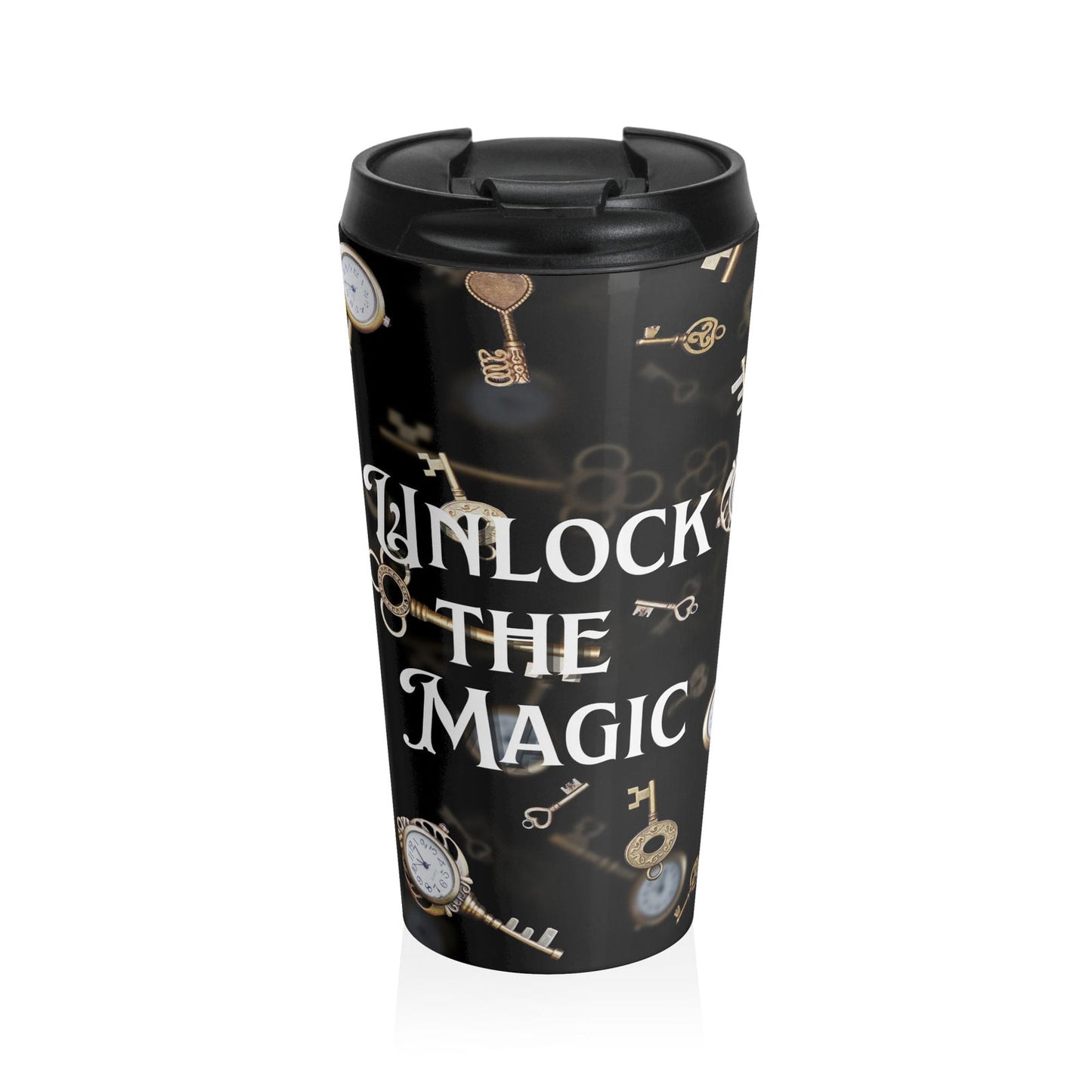 Unlock the Magic - Stainless Steel Travel Mug - Beaches and Trails Publishing